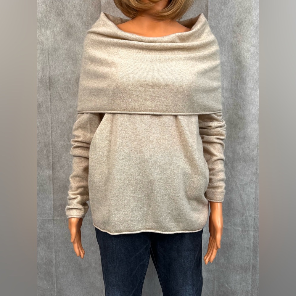 Saks Fifth Avenue Black Label Cashmere Cream Off-Shoulder Cowl Neck Sweater